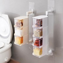 공간활용 좁은주방 벽부착 회전 벽걸이 양념통 조미료통 1인가구 소금단지 분말 파우더, 1개, 화이트-4단