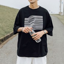 남성라운드반팔 남자 캐주얼 외출 패션 심플 오버핏 5부 반팔 티셔츠