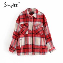 트위드 손담비 Simplee 캐주얼 격자 무늬 여성 블라우스 코트 버튼 포켓 여성 블렌드 코트 Streetwear 긴 소매 느슨한 숙녀 자켓 2020 | Jackets