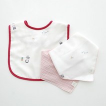 [천삼백케이] [꿈꾸는두부] 꿈두부 유아 미쎄스깡 턱받이 거즈스카프빕 3종세트, 01.턱받이/패턴거즈/이중거즈핑크