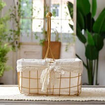 전원 철예 뜨개질 핸드 꽃바구니 가정용 수납 바구니 장식 소풍 바구니 과일바구니 선물, 직사각형 스몰