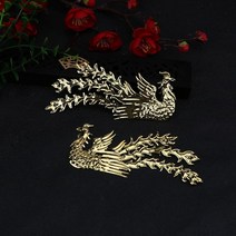 뒷꽂이만들기 뒤꽂이재료 비녀만들기 한복비녀 드래곤 피닉스 꽃 조각 고대 스타일 신부, 큰 황금 봉황은 좌우에