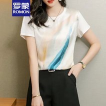 Luo Meng [특별 가격 픽업 누출] 2022 새 실크 반팔 여성 티셔츠 한국어 버전 봄과 여름 인쇄 느슨한 대형 뽕나무 탑 흰색 4 사슴 L에 적합 105- 120 고양이