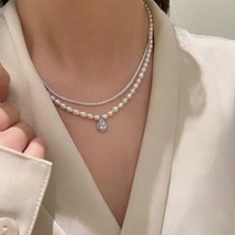 아즈블리 담수진주 큐빅 두줄 목걸이