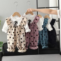 멜빵바지 치마바지 여성점프수트 이오이 복 봄여아 도트 세트 1세 반 이 봄옷 셔츠 투피스 빅 멜빵 긴팔 커버 그린 90 권장 1-2세 20-25근