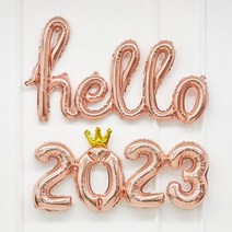 제이벌룬 크리스마스 연말파티 은박풍선, 필기체 풍선세트 hello2023 로즈골드