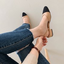 앞코 배색 슬링백 스트랩 단화 여자 플랫슈즈