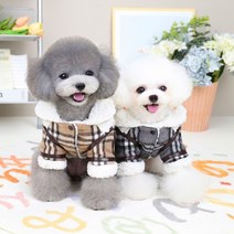개타고니아 강아지올인원 체크 무스탕 자켓 푸들겨울옷, 베이지_L