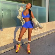 여름 여성 캐주얼 두 조각 세트 네온 녹색 조끼 탑 반바지 정장 숙녀 한 Bodycon 스포츠웨어 패션 브래지어