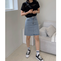 블루밍 투버튼 데님 스커트