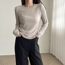 에이치스 세련된 핏 심플 베이직 슬림핏 밑단 굴림 골지 긴팔티