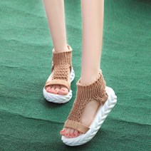 Baixing 짜임 샌들 여름 폴리아민 쿠션 니트 하이탑 로마 슈즈