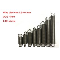 토션스프링 인장 금형 태엽 스프링 10pcs 와이어 직경 0.3-0.4mm 304 스테인레스 스틸 듀얼 후크 작은 장력 하드웨어 액세서리 스트레칭 sprin 길이 10-60mm, 0.4mm, 6mm, 50mm, 10개