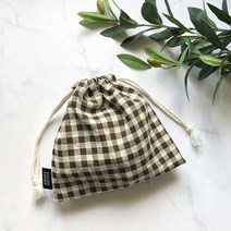 린네 자체제작 브라운 깅엄 체크 복조리 스트링 파우치