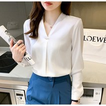 여자 노카라 브이넥 구김없는 간절기 남방 베이직 봄 루즈핏 블라우스 셔츠