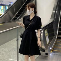 여름반팔원피스 카라넥 벌룬소매 스트랩 허리보정 슬림핏 여성 디자인감각 작은 키 시크 4992763029