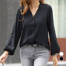 [나크21] (44~77) V넥 레이스포인트 블라우스 NK21-T-2