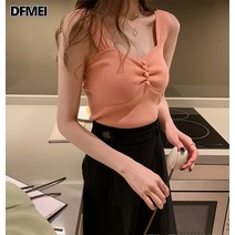 DFMEI 니트 나시 여 민소매 상의 슬림 이너 레깅스