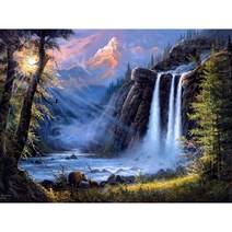 17종 풍수 보석십자수 폭포 복 금전운 상승 재물이 모이는 산수화 풍경화 다이어몬드그림 기분이 좋아지는 집콕취미 집들이 개업선물 비즈 큐빅 수제공예 DIY키트 액자없음, 폭포풍경07번, 80*100CM