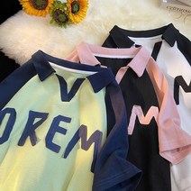 여름와플패치넥자수숏반팔티셔츠5572-P38홀더49 여성