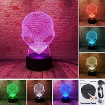 3D 홀로그램 팬 프로젝터 디스플레이 외계인 머리 3d 환상 독특한 7 색 터치 데코, 소형 USB 램프 50mm, 화이트 색상만
