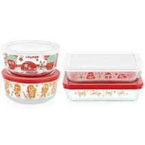 Pyrex 8피스 유리 식품 보관 용기 세트 4컵 및 3컵 장식 원형 식사 및 직사각형 준비 용기 무독성 BPA 프리 뚜, Star Wars Holiday