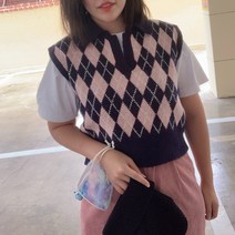 하하비샵 아가일 크롭 카라니트 조끼 베스트