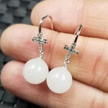 옥귀걸이 천연석 행운 원석 비취 염주 효도 선물 건강 프리미엄 귀걸이 정미천연옥옥아화물 신장화전옥백옥십자가 925 실버 비즈