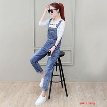 puildaug 카우보이 스트랩 여성 느슨한 스키니 봄과 가을 조커 샴 바지