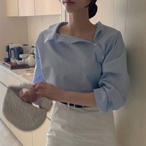 풍기인견블라우스 아사면 썰스데이아일랜드 시어서커 자켓형 아사 아일렛 허리밴딩 office lady work blue striped shirts women slim fashion