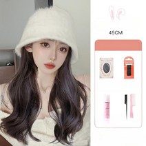 항암 치료 가발 모자 여자 부분 통가발 웨이브 버킷햇 벙거지 티 안나는 시물레이션, 1개, 브라운블랙(웨이브/화이트모자)+5종 세트