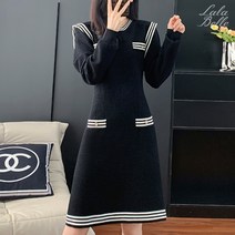 라라벨 여성용 원피스 로웰 라운드 배색 라인 와플 하객 원피스