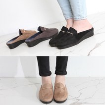 (국내제작)프리티슈 여성 금장 기모안감 스웨이드 블로퍼 뮬 슬리퍼 (3.8cm)