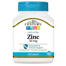 해외 21st Century Zinc 50Mg 아연 칼슘 125mg 3팩, 1개