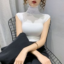 흰색티셔츠 여름티셔츠 여성용 목폴라 슬림핏 민소매 기본 이너티셔츠