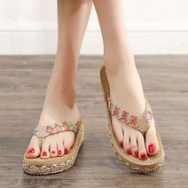 여성 2컬러 보헤미안 쪼리 슬리퍼 웨지 플립플랍