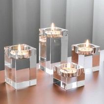 고급 고투명 크리스탈 스퀘어 캔들 홀더 3종 반짝반짝 고투명 양초 티라이트 유리 촛대, 12cm, 1개