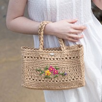슬로우슬로울리 No 147. 데이지 꽃 자수 라피아 빅 토트백 크로쉐백 라탄 니트가방