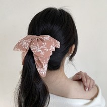 드레스빌앤샵 CP 플라워 포니 쉬폰 볼륨 리본 반묶음 올림머리 바나나 헤어핀