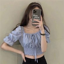 AURORNG 화이트 셔츠 조임 쇼트 블라우스 여름