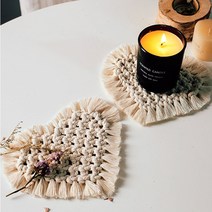 언제나말금 빈티지 뜨개니트 마크라메 코스터 캔들받침 아이보리 2P (1세트), 하트