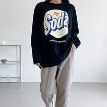 데일로엔 여성용 자체제작 Soda프린팅 여성 긴팔 티셔츠