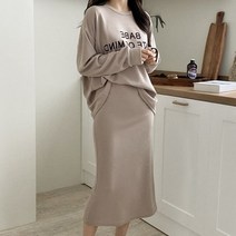 [KT알파쇼핑][애슬릿] 국내 생산 여성 라운드 긴팔 티 미디 롱 스커트 세트