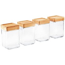 앵커호킹 Anchor Hocking 대나무 뚜껑이 있는 1.4L(1.5쿼트) 쌓을 수 병 4개 세트 투명 유리 -, 1 Quart (Set of 4), Bamboo Lid