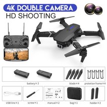 E88 프로 드론 전문가용 4K 광각 카메라 와이파이 FPV 높이 고정 접이식 RC 쿼드로터 헬리콥터 없는 장난감, [08] Black-4K-2C-2B