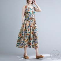 도오빠 델루엔 여성 롱 원피스 루즈핏 민소매 나시 플라워 꽃무늬 프린팅 미디 플레어 A라인 드레스 봄 여름 여자원피스 프리사이즈