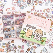 다꾸스티커 100장 다이어리 hello stikers 랜덤박스 인스 메모 꽃 귀여운 스티커북 폰꾸 인스 도무송 투명 칼선 일기 스티커, HELLO 스티커박스