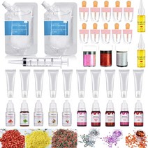 입술볼륨 립 플럼퍼 안지워지는 DIY 립글로스 키트 모이스춰 라이징 클리어 립글로스베이스 젤 200ml 튜브 안료 파우더 글리터 향료 에센스, [01] Set 2, 한개옵션1, 01 Set 2