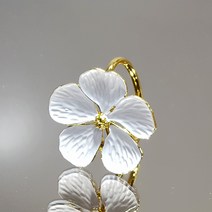 웨딩포 냅킨링 냅킨홀더 메탈 골드 하얀 꽃 Napkin Ring Metal Gold White Flower, 4개, White with Gold