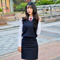 예쁜 무난한 보풀방지 네이비화이트라인 교복조끼 여자 교복